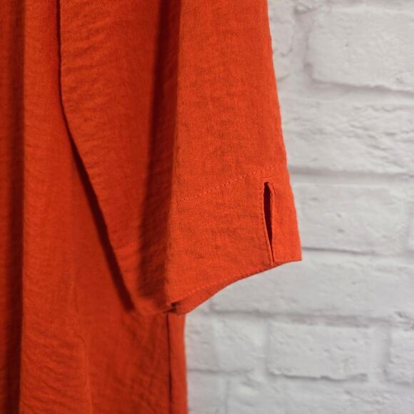 W John Mark Orange Woven Horn Toggle Button Down Shirt Blouse Sz XL Flowy Lagen - Picture 4 of 12